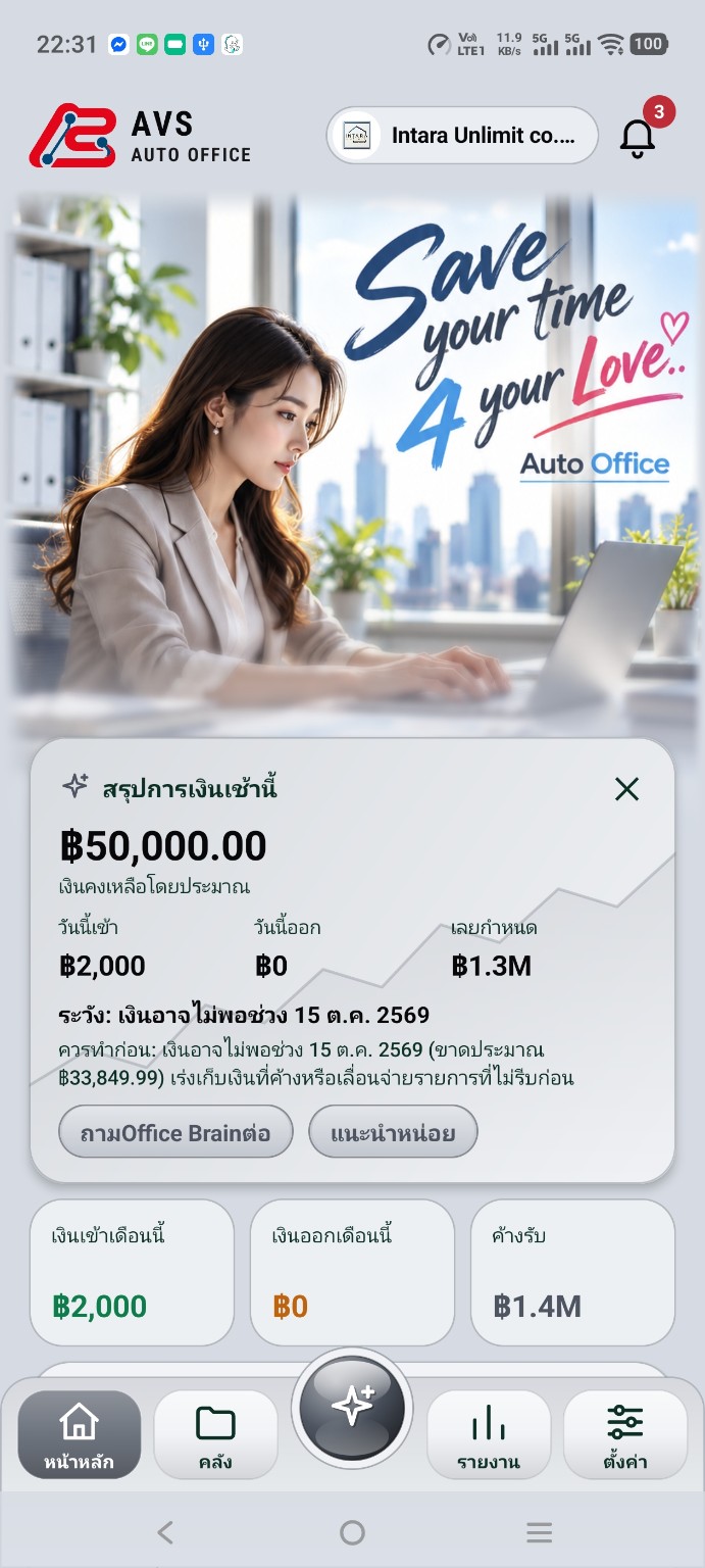 แดชบอร์ด AVS Auto Office บนมือถือ